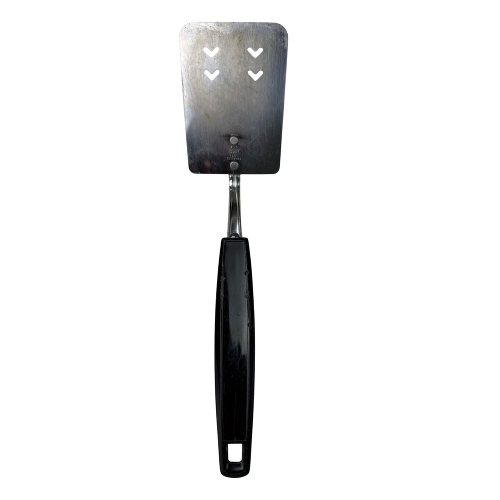 Vintage EKCO USA Stainless Steel‎ Spatula V Cutout Black Handle Turner 10.5 Inch